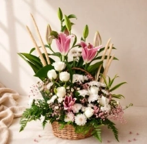 surprises Pink Lily and White Rose Charm Bouquet