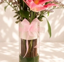 surprises Lovely Pink Lily Bunch Glass Vase Bouquet