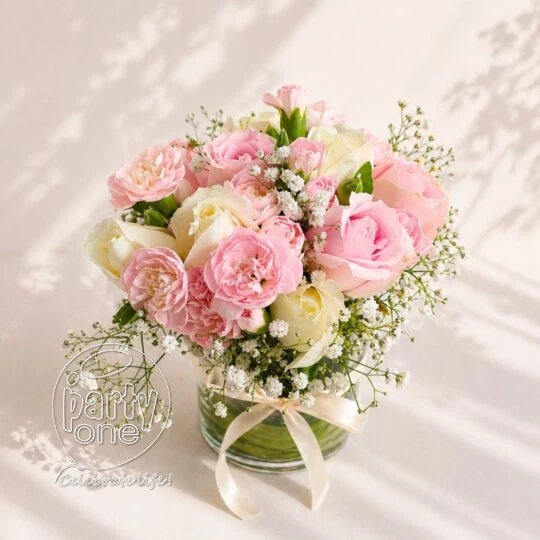 surprises Radiant Pink and White Rose Glass Vase