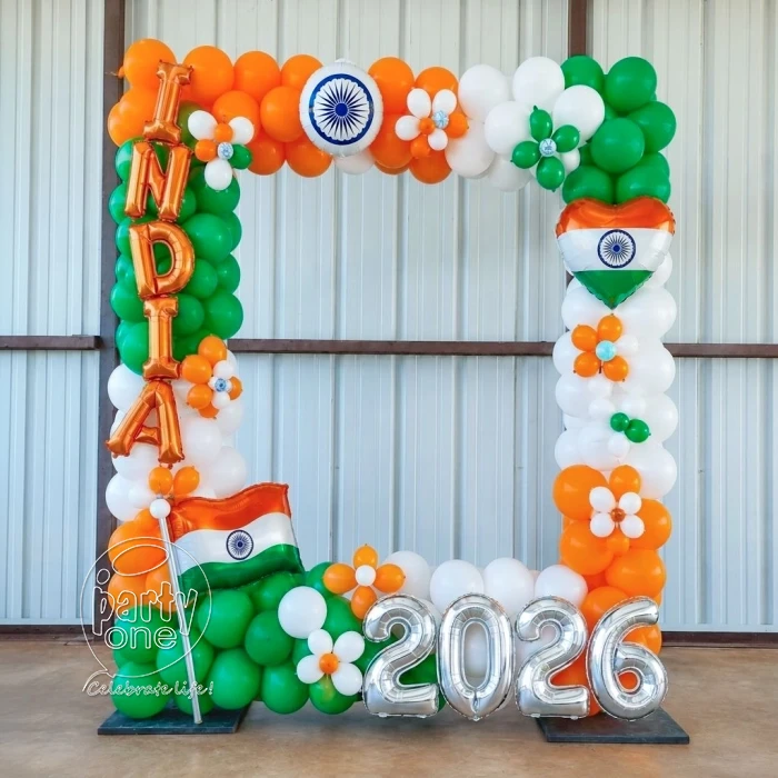 festival decorations Patriotic Balloon Photo Booth Setup