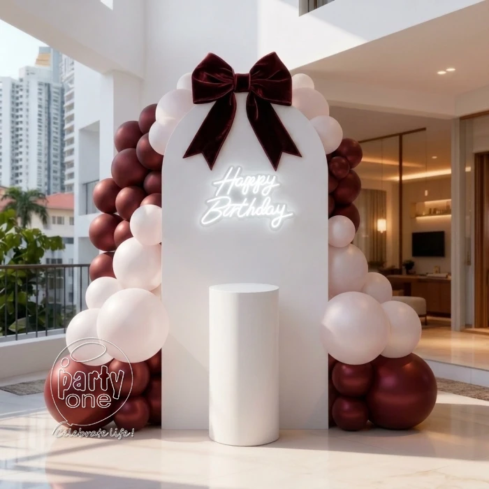 birthday Wine Red and White Birthday Balloon Decoration