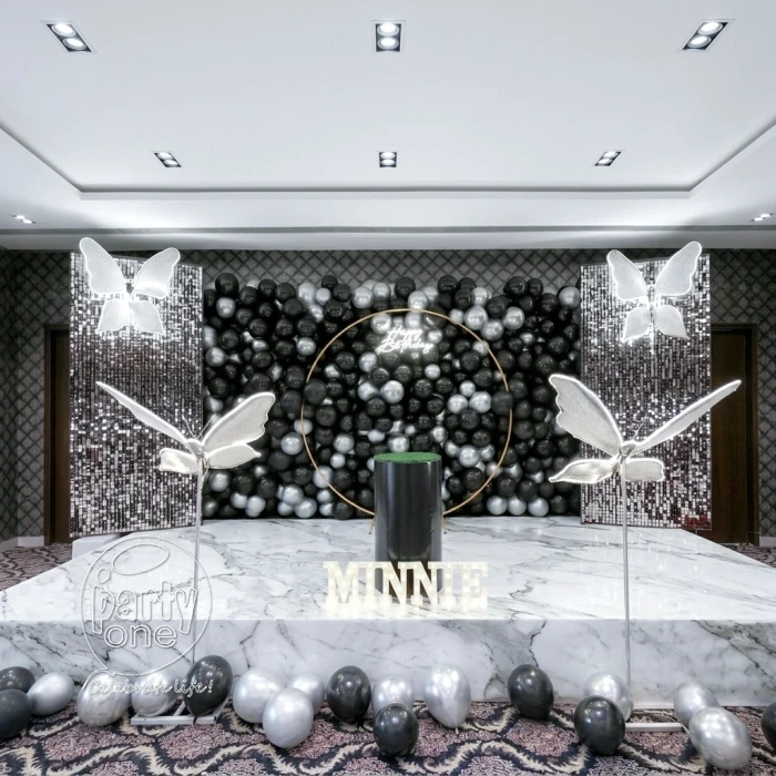 birthday Black and White Sequin Butterfly Theme Decoration