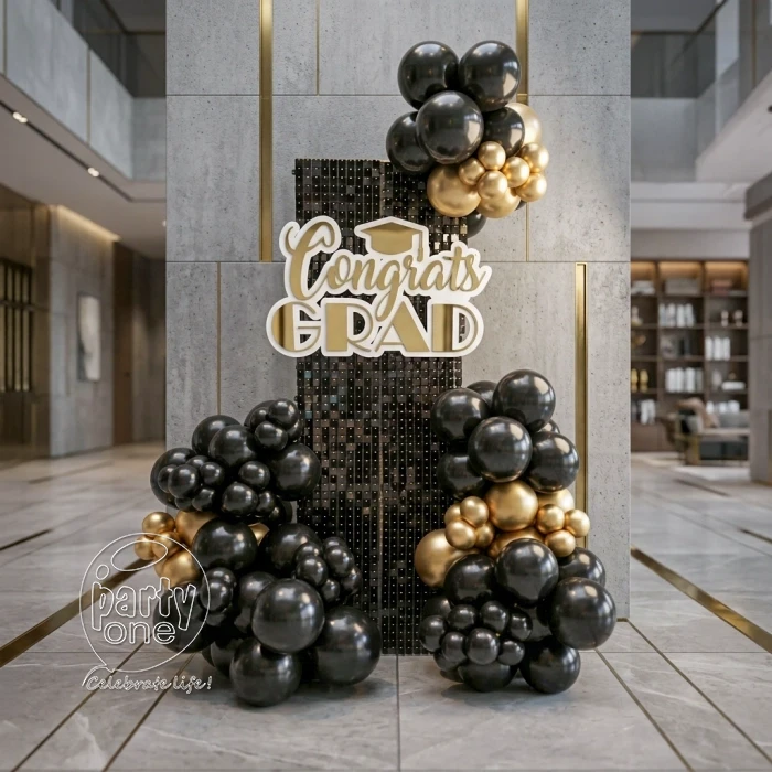 decorations Black and Gold Graduation Day Balloon Package