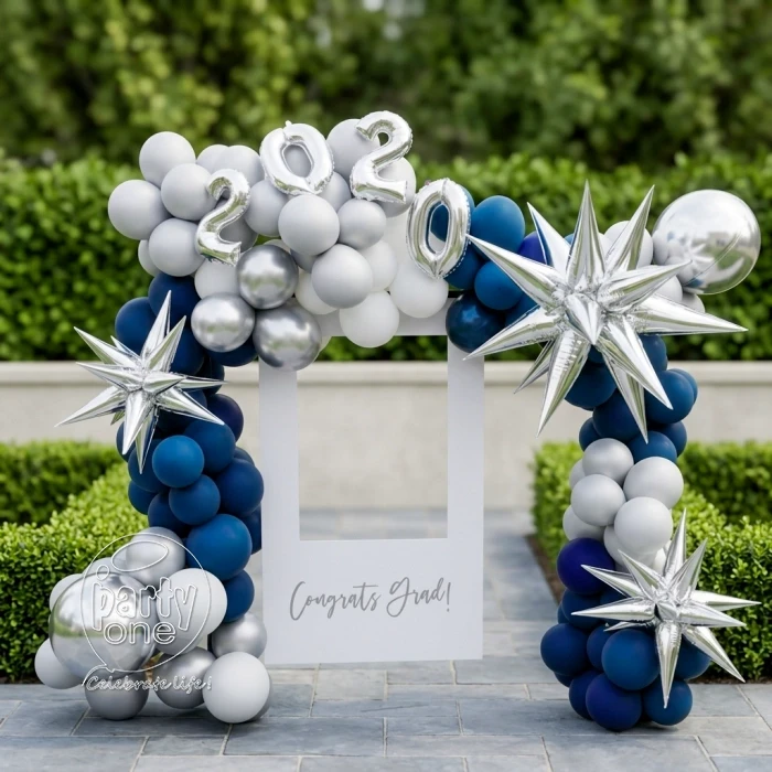 decorations Blue and Pearl White Balloon Graduation Arch