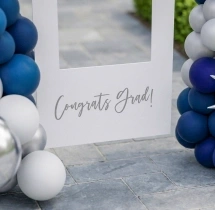 decorations Blue and Pearl White Balloon Graduation Arch