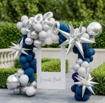 decorations Blue and Pearl White Balloon Graduation Arch