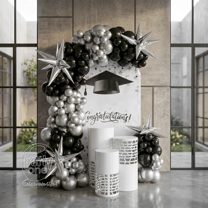 decorations Black and Silver Graduation Day Backdrop Decor