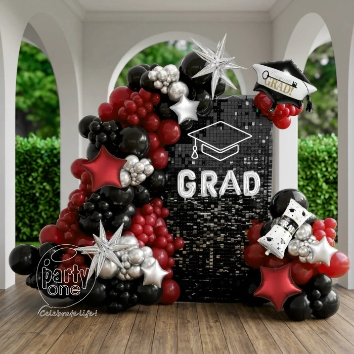 decorations Maroon Black Graduation Balloon Arch Backdrop