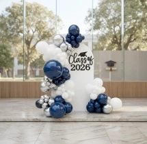decorations Navy Blue and Silver Graduation Balloon Backdrop