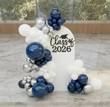 decorations Navy Blue and Silver Graduation Balloon Backdrop