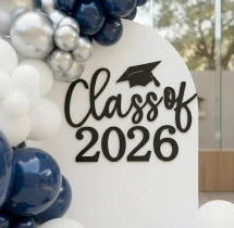 decorations Navy Blue and Silver Graduation Balloon Backdrop