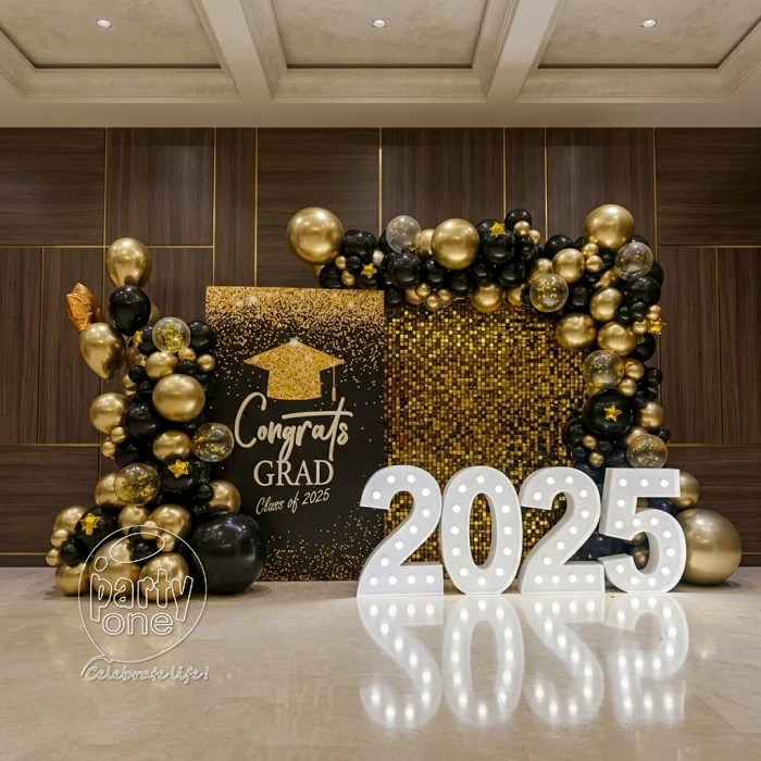 decorations Mocsicka Black and Gold Theme Graduation Backdrop