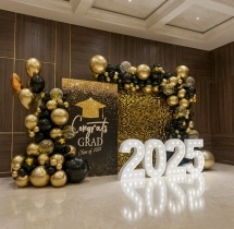 decorations Mocsicka Black and Gold Theme Graduation Backdrop