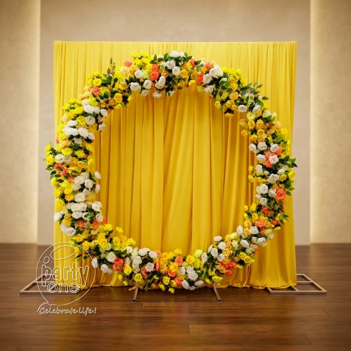 decorations Radiant Yellow Floral Haldi Ring Backdrop