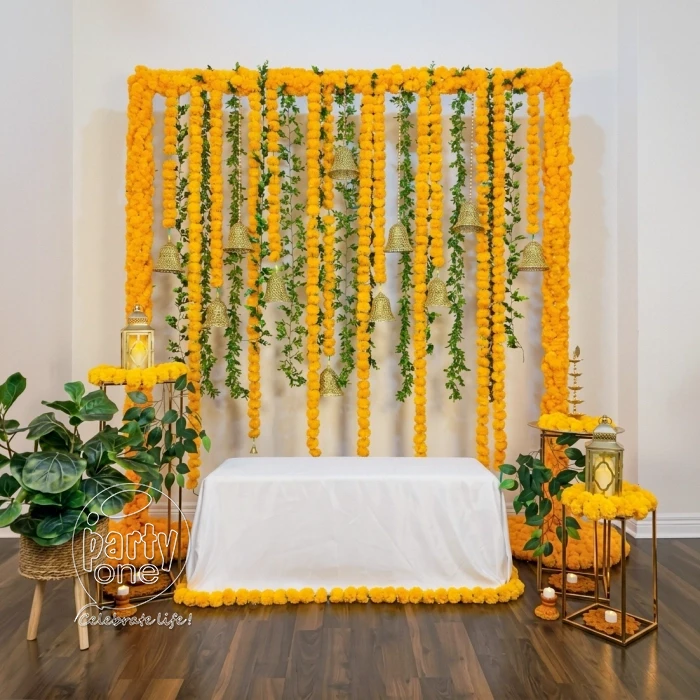 decorations Vibrant Marigold Bell Haldi Frame Setup