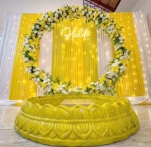 decorations Premium Floral Ring Haldi Backdrop With Lights