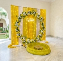 decorations Premium Floral Ring Haldi Backdrop With Lights