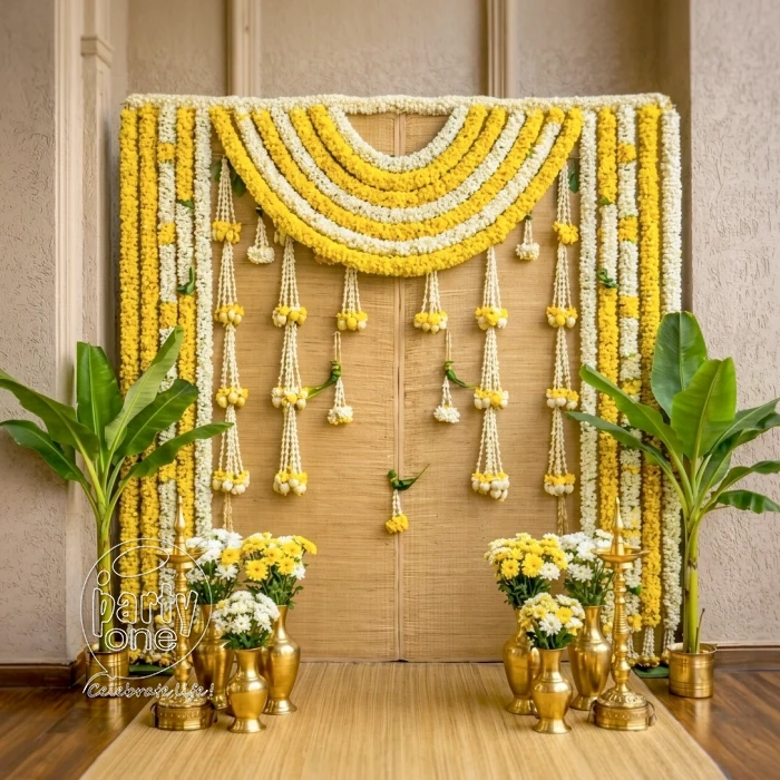 decorations Premium Yellow White Garland Haldi Backdrop