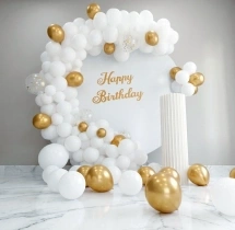 birthday Gold and White Birthday Balloon Decor