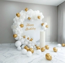 birthday Gold and White Birthday Balloon Decor