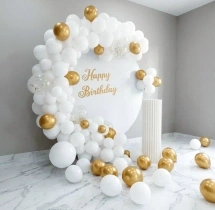 birthday Gold and White Birthday Balloon Decor