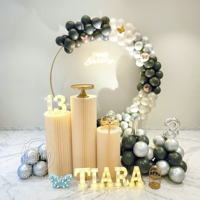birthday Black and White Birthday Decor with Balloon Pillars