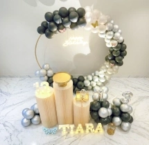 birthday Black and White Birthday Decor with Balloon Pillars