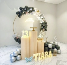 birthday Black and White Birthday Decor with Balloon Pillars