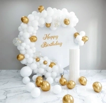 birthday Gold and White Birthday Balloon Decor