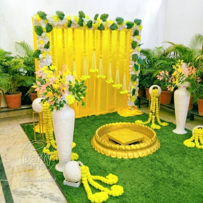 decorations Vibrant Yellow Haldi Stage Decoration