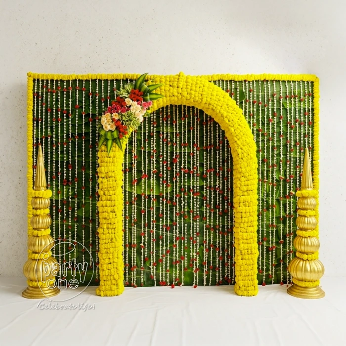 decorations Regal Green & Yellow Haldi Backdrop Decor