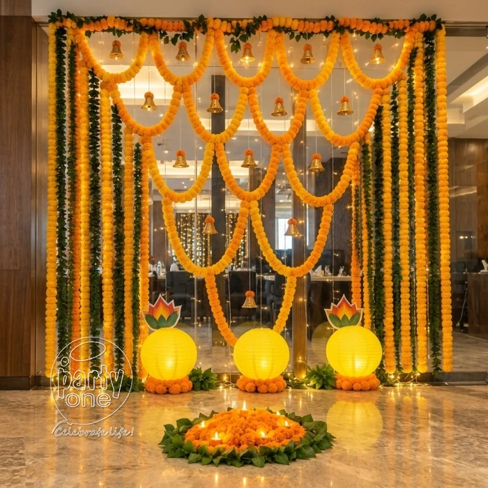 festival decorations Artificial Flower and Golden Bell Diwali Decor