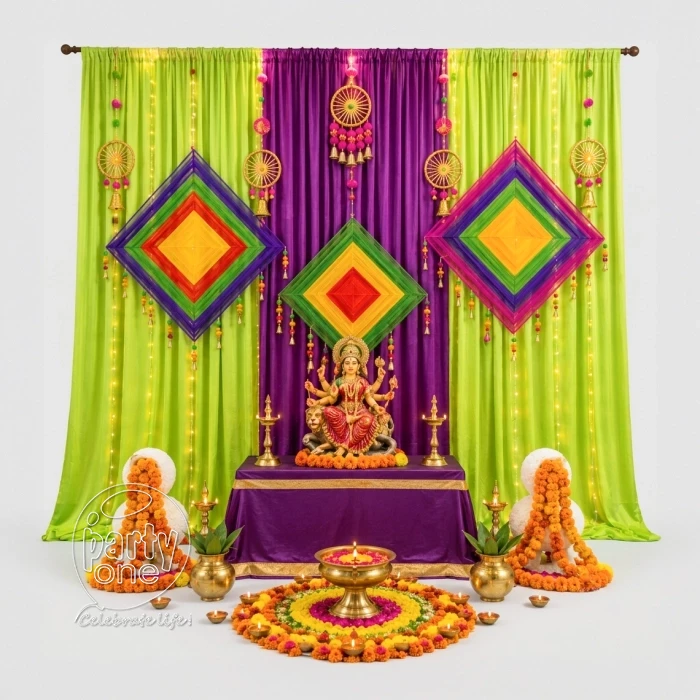 festival decorations Green and Violet Navratri Pooja Decor