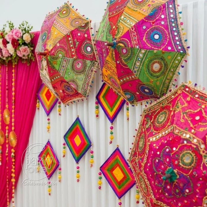 festival decorations Navratri Floral Decoration with Pink Backdrop