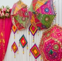 festival decorations Navratri Floral Decoration with Pink Backdrop