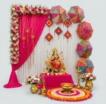 festival decorations Navratri Floral Decoration with Pink Backdrop