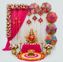 festival decorations Navratri Floral Decoration with Pink Backdrop
