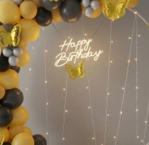 birthday Gold And Black Ring Decor With Fairy Lights