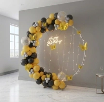 birthday Gold And Black Ring Decor With Fairy Lights