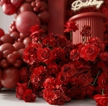 surprises Red Theme Flower and Balloon Decoration