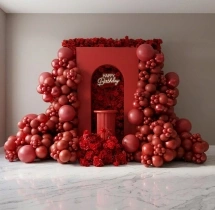 surprises Red Theme Flower and Balloon Decoration