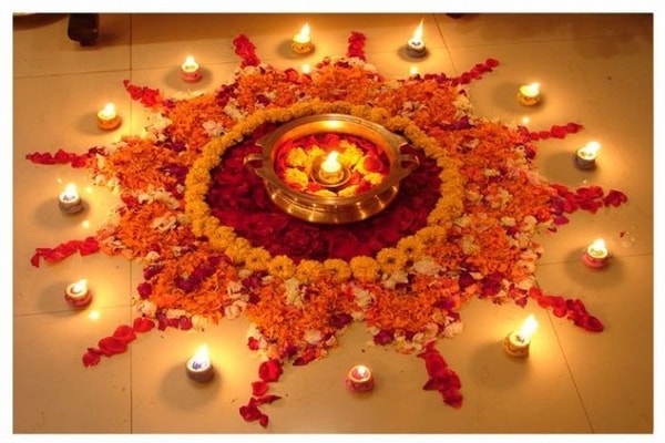 rangoli with shredded flowers